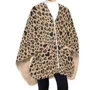 Coperta indossabile senza maniche Cuore Animal Spot Marrone Nero | Scialle caldo a doppio strato con chiusura a cerniera e tasche laterali, regalo ideale per la festa della mamma, Natale