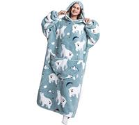Coperta Indossabile Stampata con Maniche Felpa Gigante Coperta Pile con Ampia Tasca Frontale e Cappuccio TV Plaid Coperta Divano Pigiama Donna Uomo Invernale Peluche (Orso Polare-3014)