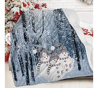 Coperta invernale con foresta coperta di neve, foresta, alberi, sentiero, scena naturale, pupazzo di neve, morbida coperta in flanella calda, accogliente, leggera, per sedia, divano, camera da letto