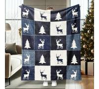 Coperta invernale in pile con renna rustica con albero e fiocchi di neve, morbida, accogliente, decorativa, per divano, letto, sedia da ufficio, scrivania, 152 x 203 cm