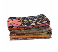 Coperta Kantha vintage fatta a mano Halloween cotone trapuntata biancheria da...