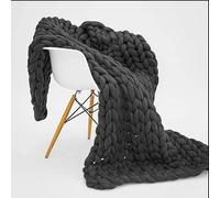 Coperta lavorata a maglia grossa, realizzata a mano, accogliente, tappetino da yoga, regalo decorativo, 100 x 200 cm, colore: nero morbido, a quadri, per casa e relax
