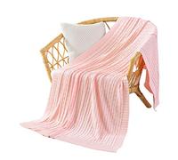 Coperta Lavorata A Maglia in Puro Cotone, Morbido Copriletto Leggero E Accogliente, 100% Cotone per Letto, Scialle da Ufficio, Poltrone Pausa Pranzo, Casa (Pink,125x180cm)