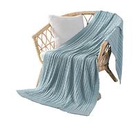 Coperta Lavorata A Maglia in Puro Cotone, Morbido Copriletto Leggero E Accogliente, 100% Cotone per Letto, Scialle da Ufficio, Poltrone Pausa Pranzo, Casa (Light Blue,125x180cm)