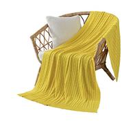 Coperta Lavorata A Maglia in Puro Cotone, Morbido Copriletto Leggero E Accogliente, 100% Cotone per Letto, Scialle da Ufficio, Poltrone Pausa Pranzo, Casa (Yellow,125x180cm)