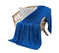 Coperta Lavorata A Maglia in Puro Cotone, Morbido Copriletto Leggero E Accogliente, 100% Cotone per Letto, Scialle da Ufficio, Poltrone Pausa Pranzo, Casa (Blue,180x200cm)