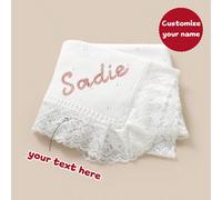 Coperta lavorata a maglia personalizzabile con nome per neonati, coperta per bambini con patchwork in pizzo minimalista, coperta in peluche dolce adatta per tutte le stagioni, coperta per traguardi, c