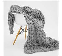Coperta lavorata a maglia spessa, realizzata a mano, copriletto a maglia grossa, accogliente, tappetino da yoga, regalo decorativo, grigio morbido, 100 x 200 cm, perfetta per la decorazione della casa