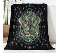 Coperta leggera e morbida con stelle misteriose e insetti | Coperta in flanella per tutte le stagioni, 70 x 100 cm, fantasia nera, stampa scura, per casa, divano, letto