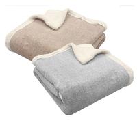 Coperta Letto Pile Plaid Pile Divano con retro agnellato Grigio e Beige BORBONIC