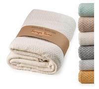 Coperta matrimoniale multiuso in cotone, telo copridivano elegante e resistente, ideale come trapunta letto singolo o coperta divano per tutte le stagioni (Bianco Ecru, 130x180 cm)