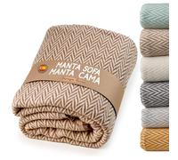 Coperta matrimoniale multiuso in cotone, telo copridivano elegante e resistente, ideale come trapunta letto singolo o coperta divano per tutte le stagioni (Beig, 180x260 cm)