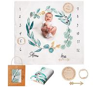 Coperta Mesi Neonato In Italiano | Mussole Cotone | Tappeto Maschio O Femmina, Unisex | Foglie | Regalo Baby Shower Neomamme