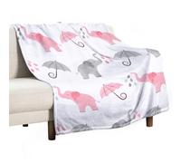 Coperta morbida a forma di elefante rosa e grigio con ombrello, calda e accogliente, in flanella, comoda coperta autunnale per divano, letto, per tutte le stagioni, per donne e uomini, leggera, decora