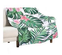 Coperta morbida con foglie di giungla e fiori rosa, calda e accogliente, in flanella, comoda coperta autunnale per divano letto, per tutte le stagioni, per donne e uomini, leggera, decorazione per la