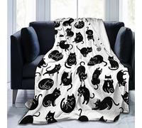 Coperta morbida con gatto nero per tutte le stagioni, coperta calda e leggera in pile per letto, divano, viaggio, casa, soggiorno, decorazione, 203 x 152 cm