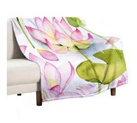 Coperta morbida con gigli e fiori di loto, rosa e verde, calda e accogliente, in flanella, comoda coperta autunnale per divano, letto, per tutte le stagioni, per donne e uomini, leggera, decorazione p
