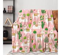 Coperta morbida e calda con motivo lama, coperta in flanella super avvolgente per divano, letto, divano (127 x 152 cm, lama rosa)