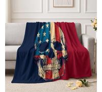 Coperta morbida e calda con teschio americano, 75 x 100 cm | Coperta in pile come copridivano, copriletto, motivo: teschio, bandiera nazionale, striscione con stelle