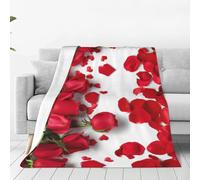Coperta morbida e calda in pile con stampa di petali di rosa rossa, coperta leggera in pile di flanella per letto divano divano