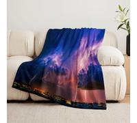 Coperta morbida e calda, motivo paesaggio naturale, 180 x 200 cm | Coperta in pile come copridivano, copriletto, fulmine e nuvole scure con vista notturna, coperta per soggiorno, per bambini