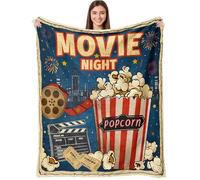 Coperta morbida e calda per divano, per casa, cinema, teatro, popcorn, poster vintage, regalo a tema per adulti, donne, uomini, amanti del cinema, blu, 127 x 152 cm