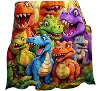 Coperta morbida e divertente con simpatici dinosauri sorridenti in flanella con stampa digitale HD, tema animali contemporanei, simpatica coperta leggera, per bambini, casa, camera da letto e divano