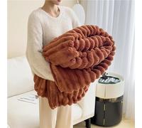 Coperta morbida e soffice in finta pelliccia - Coperta reversibile a righe, calda e accogliente, for divano e letto(Caramel,71 * 79 in)