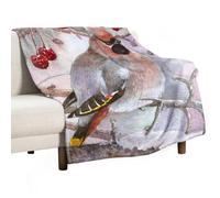 Coperta morbida invernale con uccelli, bacche rosse e neve, calda e accogliente, in flanella, comoda coperta autunnale per divano, letto, per tutte le stagioni, per donne e uomini, leggera, decorazion