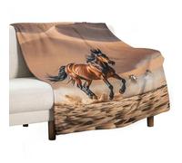 Coperta morbida per divano, coperta leggera in flanella per divano, cavalli che corrono nella tempesta del deserto, coperta decorativa calda e accogliente per autunno e inverno, 50"x60"