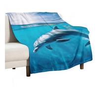 Coperta morbida per divano, coperta leggera in flanella per divano, delfino che nuota nel mare blu, coperta decorativa calda e accogliente per autunno e inverno, 40"x50"