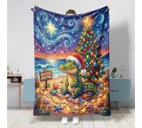 Coperta natalizia a forma di coccodrillo, 152,4 x 203,2 cm, con albero costiero, morbida e accogliente, in flanella, per divano, letto, spiaggia, viaggi, decorazione natalizia per la casa e il divano