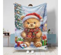 Coperta natalizia a forma di orso, morbida coperta in pile con simpatico design a forma di orsetto, accogliente decorazione invernale per le vacanze per divano, viaggi, picnic, tutte le stagioni, 127