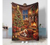 Coperta natalizia Cavalier King Charles Spaniel, 152 x 203 cm, per camini festivi, soffici e pelosi, in flanella, per divano, viaggio, decorazione per la casa del cane