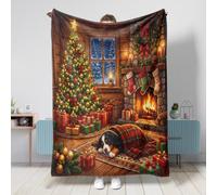 Coperta natalizia con cane da montagna del Bernese, 152 x 203 cm, morbida e accogliente coperta in flanella per divano, letto, spiaggia, viaggi, decorazione natalizia per la casa e il divano