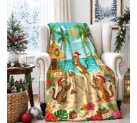 Coperta natalizia con gatti tropicali e pallavolo, 127 x 152,4 cm | Scena tropicale sulla spiaggia, coperte sfocate, tema pallavolo, arte felina fantasiosa, estetica dell'isola stagionale