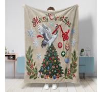 Coperta natalizia con gru e uccellini, 127 x 152,4 cm, morbida e accogliente, in flanella, per divano, letto, spiaggia, viaggi, decorazione natalizia per la casa e il divano