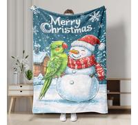Coperta natalizia con pupazzo di neve e pappagallo, verde accogliente e morbida coperta invernale in flanella decorativa per divano, letto, tutte le stagioni, 101 x 127 cm