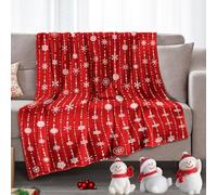 Coperta natalizia in flanella con stampa natalizia con fiocchi di neve rossi e bianchi, super morbida, decorazione per la casa, calda e accogliente, per letto invernale, divano, regalo di Natale, 127
