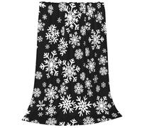 Coperta natalizia invernale con fiocchi di neve, decorazione natalizia ultra morbida e calda, leggera per tutte le stagioni, coperta in flanella nera per divano, camera da letto, letto, sedia, 150 x