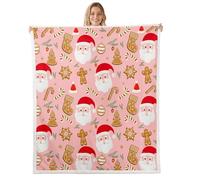 Coperta natalizia rosa Merry Christmas in morbido pile sherpa, accogliente, pelosa, calda, carina, pupazzo di neve, pelosa, pelosa, con omino di pan di zenzero, singolo, 127 x 152 cm, rosa, marrone