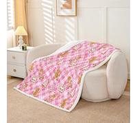 Coperta natalizia rosa Merry Christmas in morbido pile Sherpa accogliente peloso caldo omino pan di zenzero peloso peluche peloso albero di Natale bambino 76 x 101 cm rosa marrone bianco per letto
