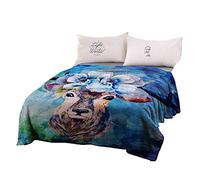 Coperta Novità 3D Animale Velluto Bambino Swaddlers Leopardo Cucciolo Occhiali Leone Fiore Tigre Cervo Blu Nero Divano Plaid Letto Ufficio Tiro Blanket Throw (Cervo Azzurro, 110x150cm)