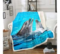 Coperta Ocean Sherpa con Stampa 3D di Delfini, Coperta in Pile per Bambini Ragazzi Ragazze, Onde Marine Vita Marina Animali Subacquei per Divano Letto Divano King 201x229 cm