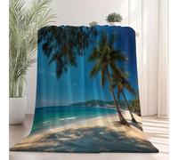 Coperta Onde Spiaggia Palme Pile Divano Morbida Coperte per Letto Singolo Matrimoniale Blu navy Soffice e Calda Coperta Pile Invernale per Bambini Adulti 150 x 100 cm
