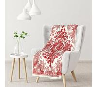 Coperta Ornate Red Damask with White Flower Medallion,Elegant Baro-Que Styles Coperta da Tiro Leggera Calda Coperte per Quattro Stagioni Campeggio Letto 100x125cm