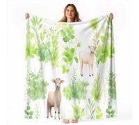 Coperta Pecore Piante Verdi Campagna Pile Divano Morbida Coperte per Letto Singolo Matrimoniale Verde salvia Crema Bianco Soffice e Calda Coperta Pile Invernale per Bambini Adulti 220 x 260 cm