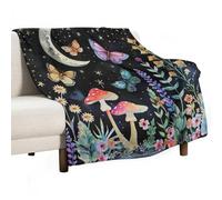 Coperta per Adulti,Decorativo Coperta Letto Flower Mushroom Rustic Night Starry Moon Butterfly Flanella E Leggero Letto Plaid Pile S