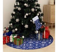 Coperta per albero di Natale in tessuto blu, 150 cm, con motivo neve e calza di Natale abbinata, per soggiorno, decorazione e protezione del pavimento per Natale, Avvento, festività