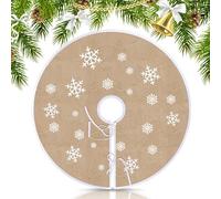 Coperta per albero di Natale,Onna per Albero di Natale in lino, Colore Cachi Gonna per Alb-ero di Na-tale, Rotonda, Fiocco di Neve Bianco Stampato in Lino, per Al-bero di Na-tale (75 cm)